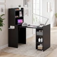 thumbnail image 1 of Advwin Foldable Manicure Table with Charging Station & Storage Cabinet, Wall-Mount Extendable Nail Tech Desk with Fabric Drawer & Shelf, Space-Saving Multipurpose Table for Home Office, Black, 1 of 11