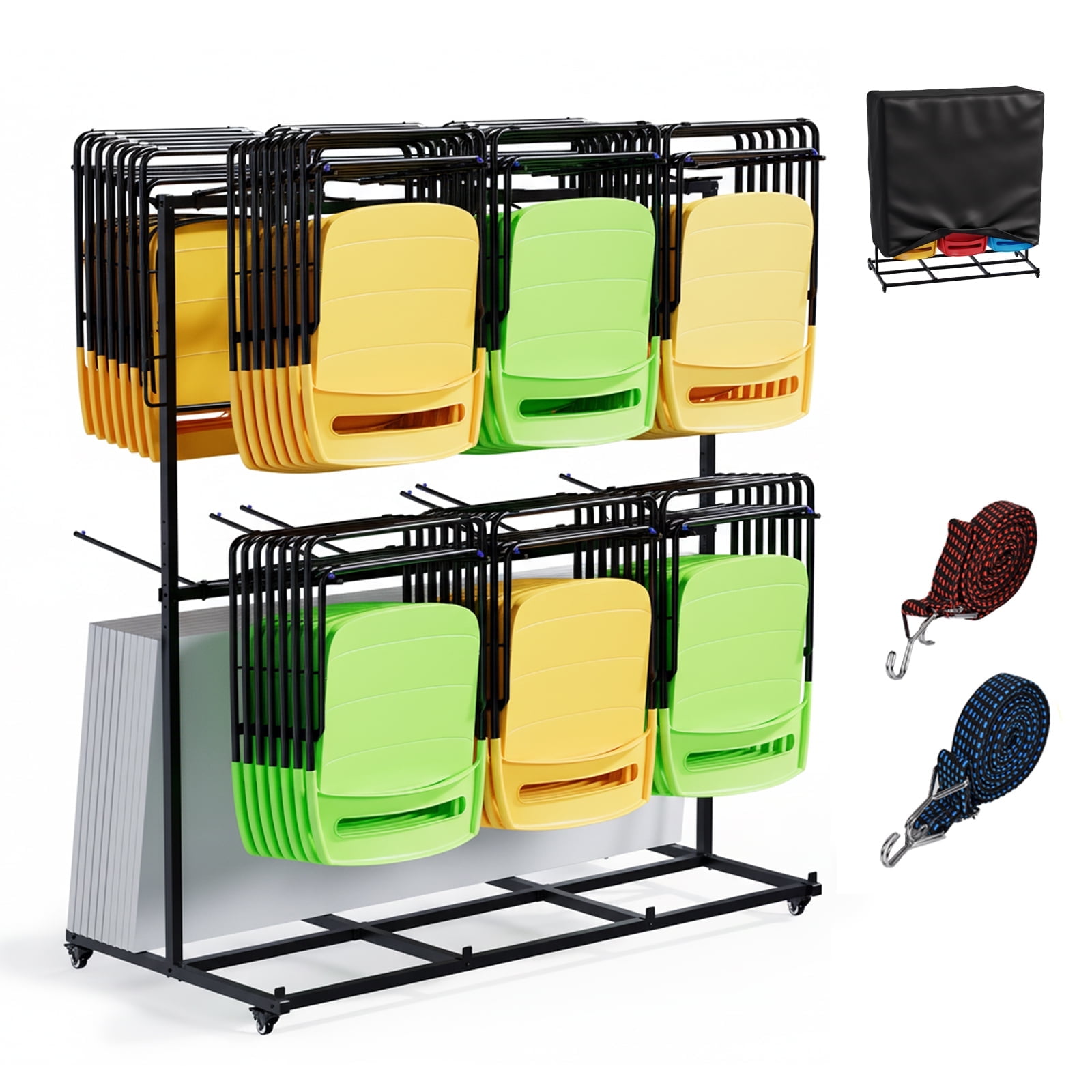 Advwin Folding Chair Rack Dolly Cart, 800 lbs Heavy-Duty Dual-Layer ...