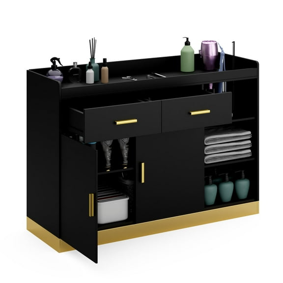 Advwin Freestanding Salon Station Storage Cabinet, Baber Station with Adjustable Shelves & Hair Dryer Holders, Hair Styling Station Beauty Salon Spa Equipment