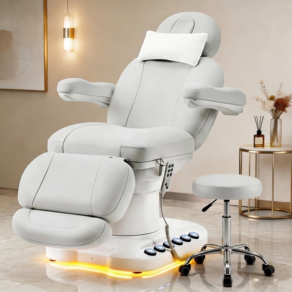 Advwin Fully Electric Massage Table with Stool, 3-Motor Professional Esthetician Bed with Hand & Foot Controls, Height, Length & Angle Adjustable Beauty Spa Bed for Facial, Medical, Salon, Tattoo