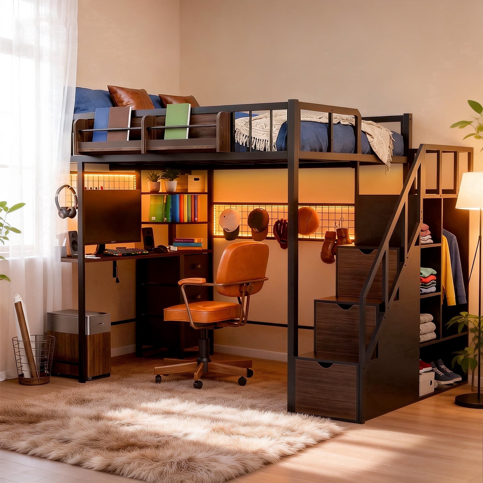 Inspiring Loft Bed With Desk And Stairs Photos