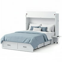 Advwin Full Size Murphy Bed with Motion Sensor Lights & Charging Station, Foldable Hideaway Murphy Cabinet Bed with Storage