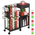 thumbnail image 1 of Advwin Gift Wrapping Paper Storage Cart with Drawer, Rolling Gift Wrap Station with Ribbon & Gift Bage Storage, Multi-purpose Craft Organizer Rack for Home, Office, School or Gift Shop, Black, 1 of 12