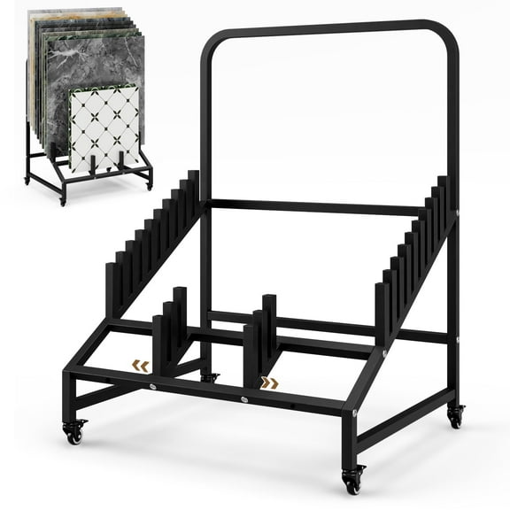 Advwin Heavy Duty Tile Display Rack with 12 Shelves & Lockable Wheels, Versatile Metal Slotted Shelf for Porcelain Tiles, Flooring, Glass, Building Material or Art Panels