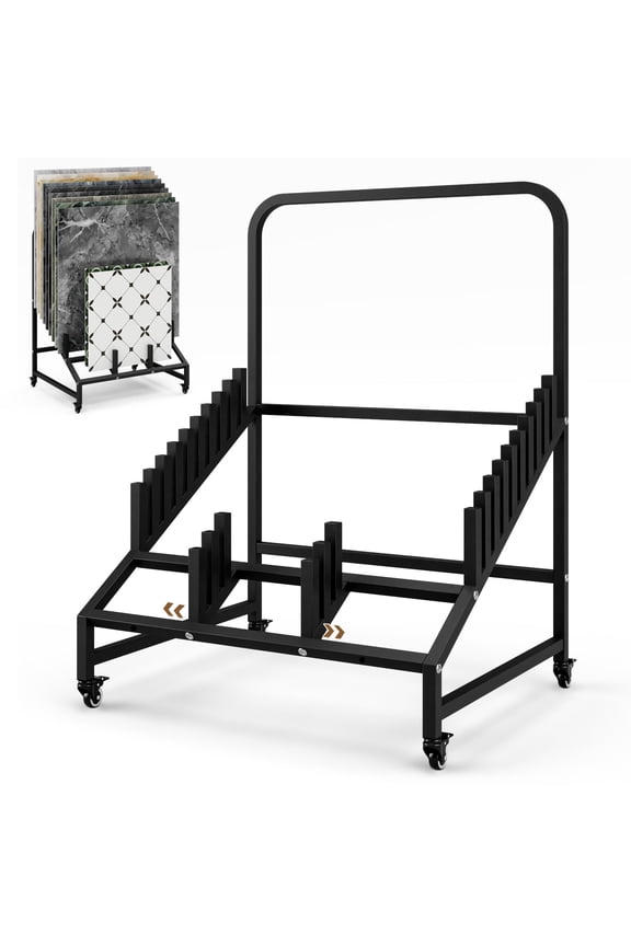 Heavy Duty Tile Display Rack with 12 Shelves & Lockable Wheels, Versatile Metal Slotted Shelf for Porcelain Tiles, Flooring, Glass, Building Material or Art Panels