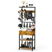 Advwin Freestanding Helmet & Gear Rack, All-in-One Storage Stand with Hooks, Glove Clips, Shoe Shelf, Drawer & Wheels for Motorcycle, Cycling, Skiing, and Sports Equipment