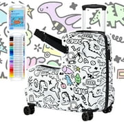 Advwin 20 Ride On Luggage for Kids, Fun DIY Coloring Travel Suitcase with 24 Waterproof Markers, TSA Lock, Safety Belt & Spinner Wheels