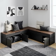 Advwin L-Shaped Corner Storage Bench, Backless Wood Bench with Hidden Storage for Kitchen, Dining Nook, Entryway & Mudroom, No Cushion, Black