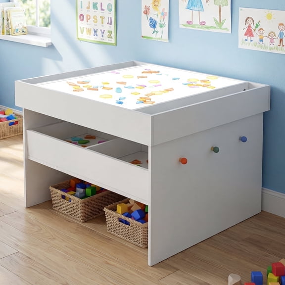 Advwin Light Table for Kids, LED Sensory Activity Table with Storage, Light Box Table for Playroom, Classroom, Art & Learning Space