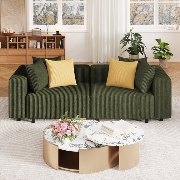 Advwin Luxury Oversized Modular Sectional Sofa, Corduroy Boneless Couch with Extra Deep Seat, High Back & Wide Arms, Convertible Sleeper Sofa for Living Room, Loveseat, Dark Green