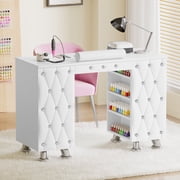 Advwin Luxury Padded Manicure Table, Nail Salon Workstation with Built-in Dust Collector, Storage Drawers & Wrist Rest, White
