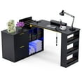 thumbnail image 1 of Advwin Manicure Table Nail Desk with RGB Light, L-Shaped Nail Tech Table w/ Dust Collector, Power Outlets & Sliding Door, Length Adjustable Corner Nail Station for Home Spa Beauty Salon, Black, 1 of 10