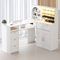 thumbnail image 1 of Advwin Manicure Table Nail Tech Desk w/ LED Display Shelf, L-Shaped Glass Top Nail Station w/ USB Ports, Cabinet, Drawer, Wrist Rest, Professional Salon Manicure Workstation, White, 1 of 10