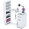thumbnail image 1 of Advwin Manicure Table Nail Desk for Nail Tech with Wrist Cushion, Lockable Wheels, Electric Downdraft Vent, Storage Cabinet & Shelves, White, 1 of 10