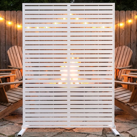 Advwin Metal Privacy Screen Outdoor,72" H x 46" W with Stand ,Durable Steel and Non-slip Gloves Included for Patio, Garden, Balcony or Backyard,Louvered