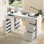 Advwin Modern Manicure Table with Dust Collector, Wrist Rest, Glass Top, Visible Drawers & Shelves, Acetone-Resistant Nail Desk Beauty Salon Workstation, White