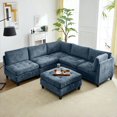 thumbnail image 1 of Advwin Oversized Modular Sectional Sofa, 6 Seat Plush Chenille Couch with Storage Ottoman & Thick Cushions, Modern Comfy Convertible L Shaped Sleeper Sofa Bed for Living Room, Blue, 1 of 12