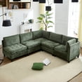 thumbnail image 1 of Advwin Oversized Modular Sectional Sofa, Convertible 5 Seat Plush Chenille Couch with Thick Cushions, Modern Comfy L-Shaped Sofa Sleeper for Living Room, Green, 1 of 10