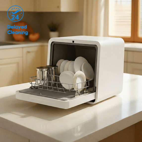 Advwin Portable Countertop Dishwasher with Upgraded 24H Delay Cleaning and 7 Programs,,5L Water Tank& 360°Dual Spray, High-Temp for Apartments & RVs, No Installation Needed