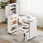 Advwin Professional Manicure Table with Extendable Nail Polish Cabinet, Dust Collector, LED Light & Wrist Rest, Rolling Nail Desk for Nail Tech, Beauty Nail Station for Home & Salon, White