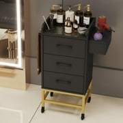 Advwin Salon Station Storage Cabinet, Salon Trolley Cart with Wheels & 3 Alloy Hair Dryer Holders, Glass Top Beauty Salon Stations for Hair Stylist, Salon Cabinet Barber Stations Spa Equipment