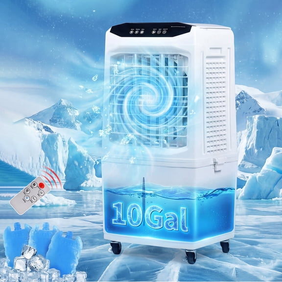 Advwin Upgraded 3000 CFM Evaporative Cooler , Swamp Cooler with 10 Gallon Water Tank,12H Timer, Foldable Design and Remote Control,3 Speeds