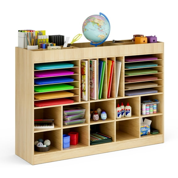 Advwin Wooden Classroom Storage Cabinet with Adjustable Shelves, 10 Cubbies, Removable Dividers & Anti-Tip Kit, Toy Storage Bookshelf for Preschool, Daycare, Home School