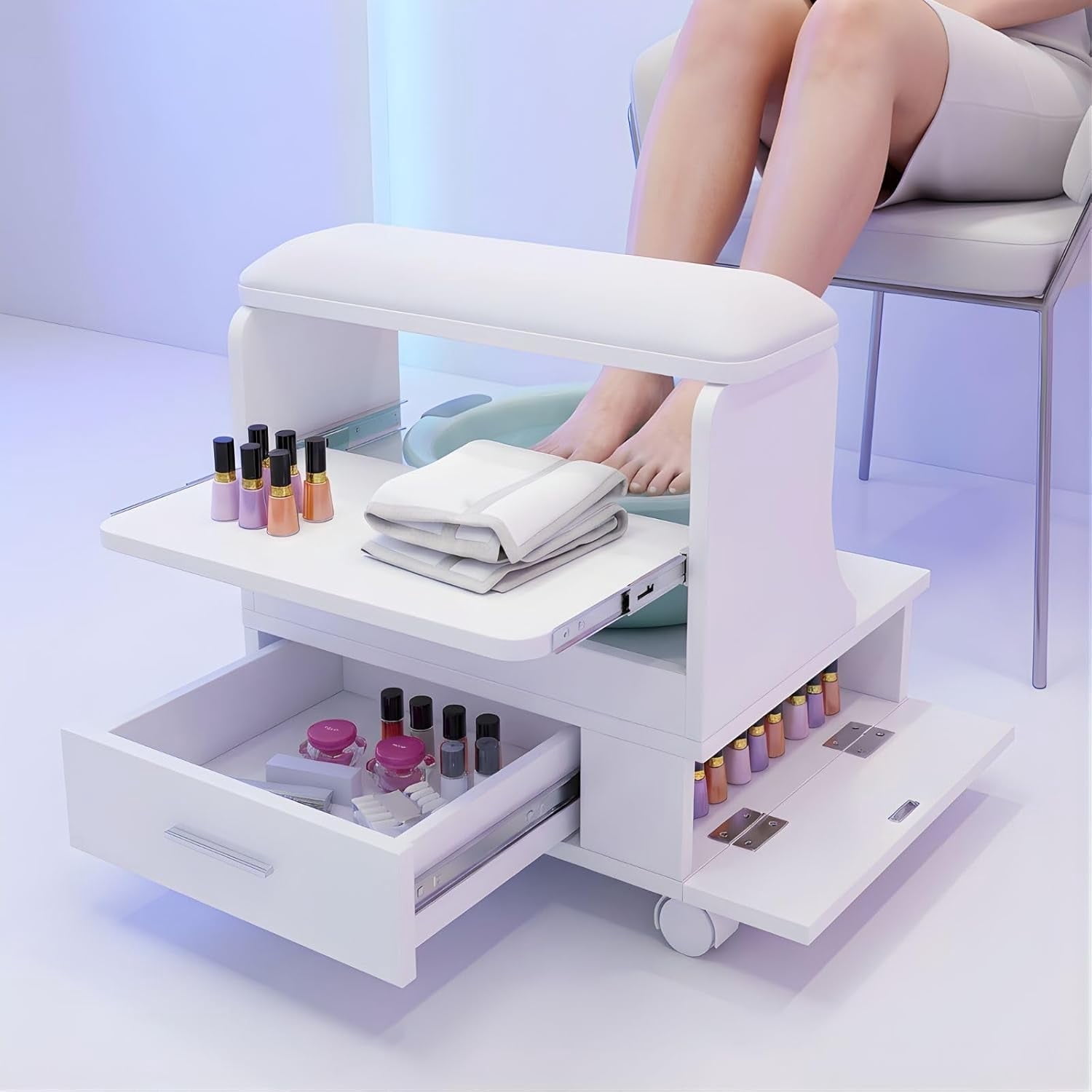 Advwin Pedicure Foot Rest with Storage, PU Cushion, Pull-Out Tray ...