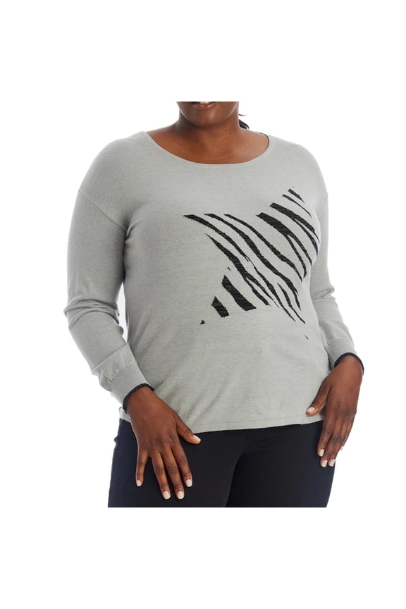 Women's Plus Cozy Soft Knit Star Pullover Sweater-Gray / 1X