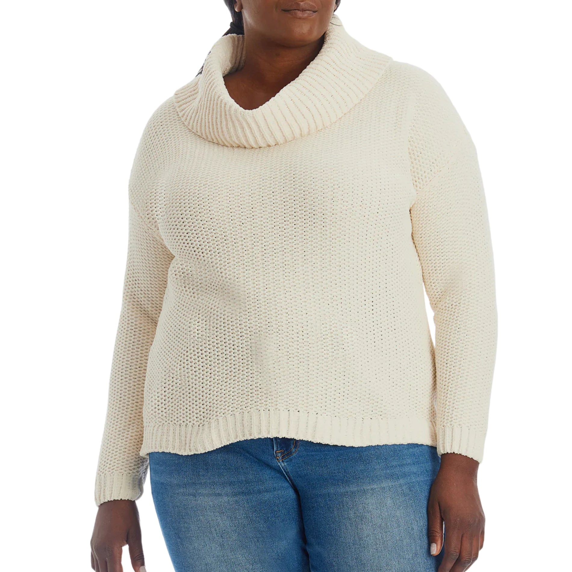 Plus Size White Cooling Turtleneck, Women's Plus Size Base Layers