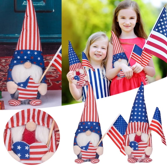 Zgyau Desktop Ornament 2PC Heart Star Independence Day Gnome Faceless Ornament Gnome Doll Independence Day Decoration High Hat Gnome Decor