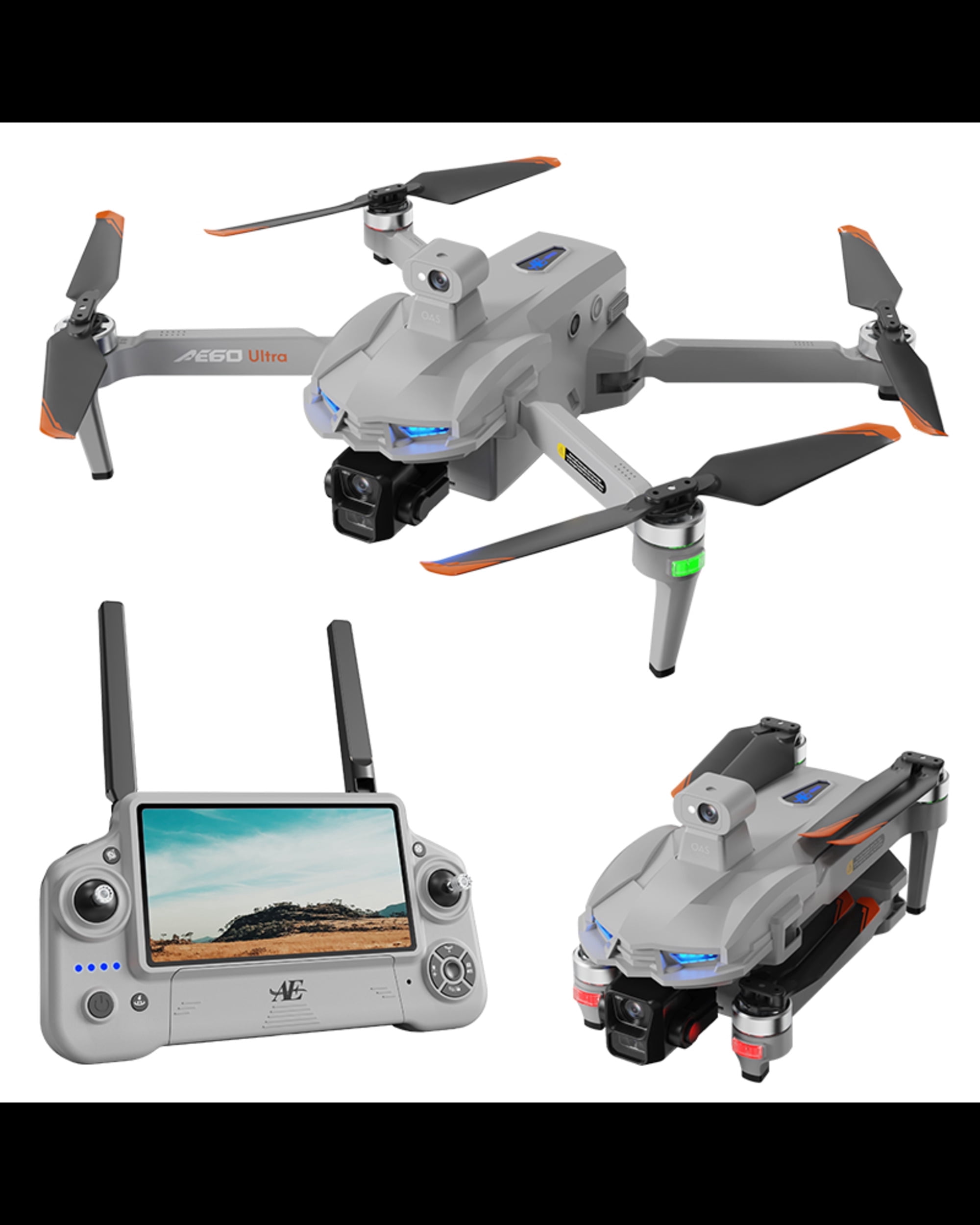 AE60 Ultra 4K GPS Camera Drone with 3-Axis Gimbal, 7.2 in Touchscreen Controller, Obstacle Avoidance, Auto Return, Foldable Design
