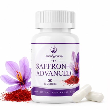 AeaSynapa Saffron+Advanced 6-in-1 Herbal Blend Capsules, Natural Mood & Emotional Balance Support, Saffron Stigma, Ashwagandha, Magnesium, St. John’s Wort, Rhodiola & Curcumin