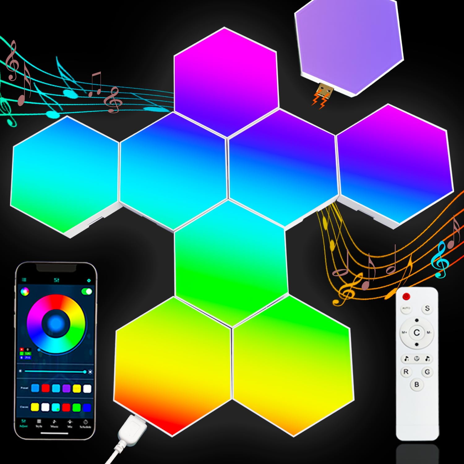 Aeasiup Hexagon LED Wall Light Panels: Smart RGB Color-Changing Hexagon ...