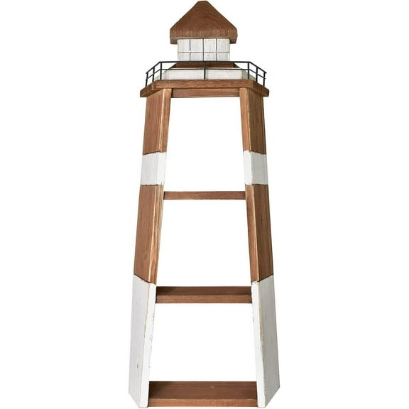 Aecipl Solid Wood Lighthouse Shelf Decorative Nautical Floating Shelves for Home Kitchen Bedroom Living Room - Beach Themed Wall Decor Wooden 3-Tier Display Shelves for Crystals Stones
