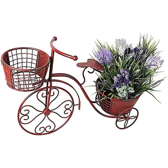 Aecipl Tricycle Stand Metal Bicycle Flower Pot Holder Terrace Nostalgic Planter Indoor Outdoor Display Rack Home Patio Garden Yard Decor (Red)