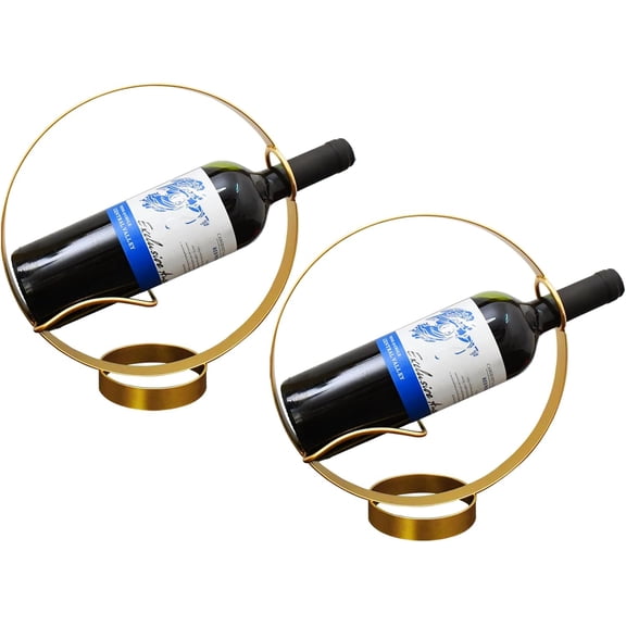 Aecipl Wine Holder Stand for Tabletop and Countertop - Metal Single Wine Bottle Rack Decorative Freestanding Wine Racks for Bar Shelf Kitchen Home Decor (2, Golden)