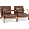 thumbnail image 1 of Aecojoy Accent Chair for Living Room Mid Century Modern Faux Leather Arm Chair Set of 2 in Brown for Bedroom, 1 of 7