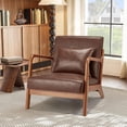 thumbnail image 1 of Aecojoy Accent Chair for Living Room Mid Century Modern Faux Leather Arm Chair in Brown for Bedroom, 1 of 7