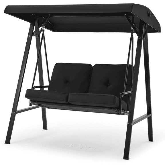 Aecojoy Metal Porch Swing with Canopy, Black