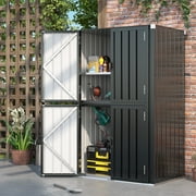 Aecojoy Versatile Heavy Duty Metal 3-Shelf Floor Mount Garage Cabinet with Doors, Dark Grey