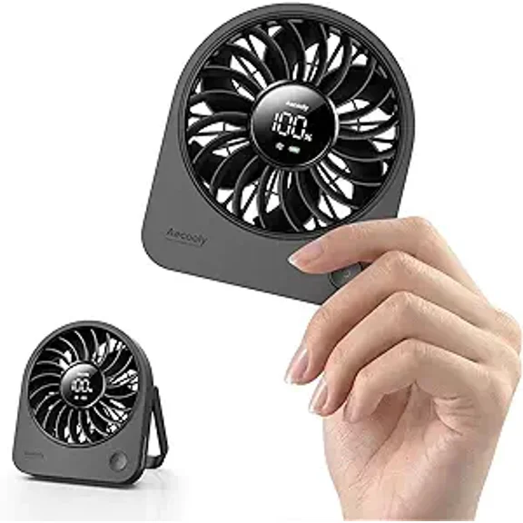 Aecooly Mini Portable USB Desk Fan, Small Enough to Hold 4.2 in Mighty Desktop Fan, USB & Battery Powered Quiet Table Fans, 4 Speeds Rechargeable Personal Fans for Home, Office, Travel, Gifts -Black