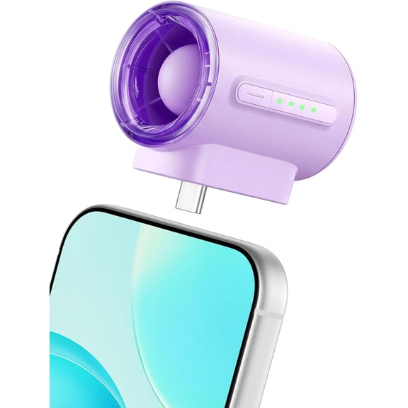 Aecooly Powerful USB C Phone Fan, 17000 RPM High Speed, Compatible with iPhone, iPad, Tablet, 4 Speed Mini Portable Cell Phone Fan Attachment for Summer, Travel, Gifts for Women-Purple