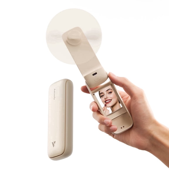 Aecooly Slim Handheld Fan with Mirror,USB Rechargeable, 24H Cooling, 3 Speeds, Foldable Portable Fan for Travel, Makeup, Gifts for Women
