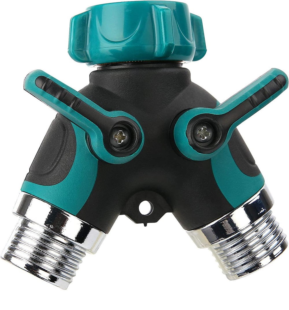 Aedavey 2 Way Outdoor Water Hose Splitter, Garden Faucet Extender, Dual Tap Connector, Heavy Duty, Shut off Valve