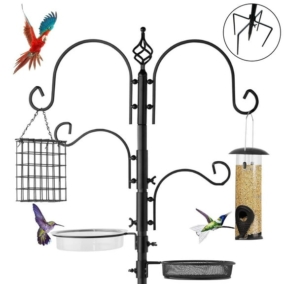 Aedavey 4-Hook Bird Feeding Station Bird Feeding Station Kit 92in Steel Tall Bird Feeder Poles with Bird Bath, Mesh Tray Suet Feeder