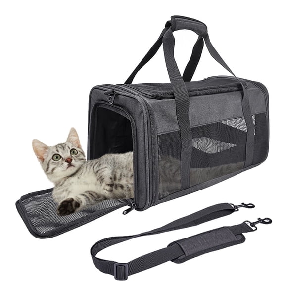 AeeGee Pet Air Bag, Carries Dogs and Cats 17 lbs (8 kg) and Under,Comes with Harness and Litter Pan,Airline Certified Pet Bag,Black