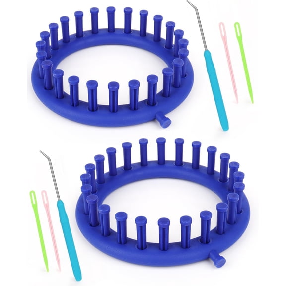 ABPETE 2 Pcs Round Knitting Looms Set, 24 Pegs Knitting Loom Simple for Beginner, 14 cm Diameter Plastic Loom Knitting, Small Round Loom Knitting Set for Home DIY, Teaching, Learning