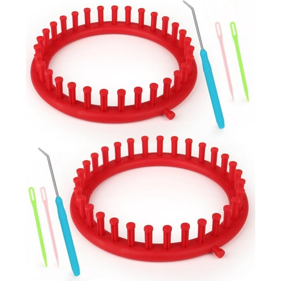 Aeelike 2 Pcs Round Knitting Looms Set, 31 Pegs Knitting Loom Simple for Beginner, 19 cm Diameter Plastic Loom Knitting, Small Round Loom Knitting Set for Home DIY, Teaching, Learning