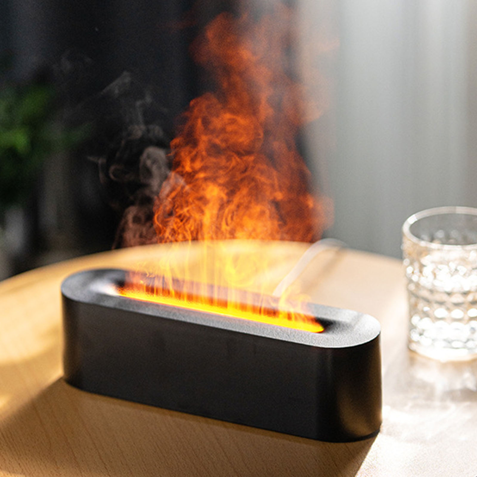 Aegci Flame Air Diffuser, Humidifier, Essential Oil Diffuser - 7 Colors, 180mL Capacity (7 Hours), Noiseless Operation, Auto-Off Protection - Perfect for Home Bedroom Office Gifts(Black)